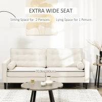 HOMCOM Mid-Century Sofa, Couch with Button-Tufted Back Cushion, Velvet Feel Fabric Upholstery, 2 Cylindrical Pillows and Rubber Wood Legs for Living Room, Cream White(m-4)