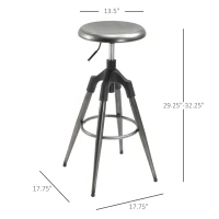 HOMCOM Industrial Backless Bar Stool Metal Swivel Seat Adjustable Height  Silver(m-3)