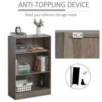 HOMCOM 3-Tier Bookcase Storage Cupboard with Adjustable Shelves Display Unit for Living Room, Office, Oak Grey(m-5)