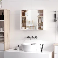 HOMCOM Wall-Mounted Bathroom Medicine Cabinet with Mirror, Over Toilet Bathroom Vanity Cabinet White & Oak(m-7)
