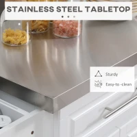 HOMCOM Rolling Kitchen Island on Wheels, Storage Cart with Stainless Steel Top, White(m-5)