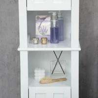 kleankin Bathroom Cabinet, Freestanding Linen Cabinet with Open Shelves, 13.8" x 11.8" x 62.4", White(m-9)
