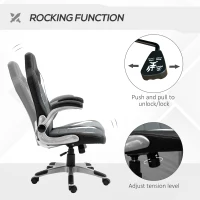 HOMCOM Racing Gaming Chair PU Leather Office Chair Executive Computer Desk Chair with Adjustable Height, Flip Up Armrest, Swivel Wheels, Grey(m-5)