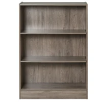 HOMCOM 3-Tier Bookcase Storage Cupboard with Adjustable Shelves Display Unit for Living Room, Office, Oak Grey(m-6)