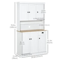 HOMCOM 71" Kitchen Pantry Buffet with Hutch Storage Cabinet Microwave Oven Stand with Drawer- White/Oak(m-3)