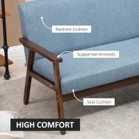 HOMCOM Compact Loveseat Sofa Couch Linen Fabric Double Seat Sofa with Rubber Wood Legs Blue(m-5)