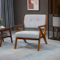 HOMCOM Armchair with Removable Seat and Back Cushion for Bedroom Tufted Living Room Chair with Faux Leather and Wood Legs Grey(m-1)