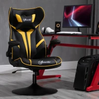 Vinsetto Office Chair Racing Vedio Gaming Faux Leather with Pedestal Base, Adjustable Head Pillow, Flip-Up Armrest, Yellow and Black(m-1)