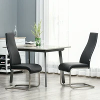 HOMCOM Set of 2 Dining Chairs High Back PU Leather Upholstered Accent Chairs for Kitchen Living Room with Cantilever Steel Frame, Black(m-1)