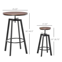 HOMCOM 3 Pieces Bar Table Set w/ 2 Stools Heavy Duty Steel Pub Dining Desk Chairs Industrial Metal Design Bistro Set Height Adjustable(m-3)