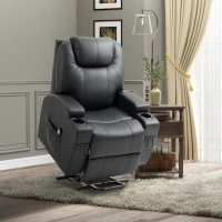 HOMCOM PU Leather Power Lift Chair for Elderly with Cup Holders Side Pockets Footrest and Remote Control (Black)(m-1)