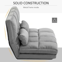 HOMCOM 2-In-1 Floor Sofa Lazy Bed, Folding Couch with Adjustable Backrest Headrest, Thick Padding, Metal Frame and 2 Pillows, Grey(m-4)
