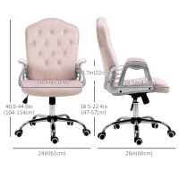 Vinsetto Office Chair, Velvet Computer Chair, Button Tufted Desk Chair with Swivel Wheels, Adjustable Height, Tilt Function, Pink(m-3)