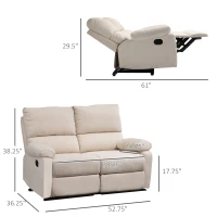 HOMCOM Double Reclining Loveseat, 2 Seater Manual Recliner Chair, Upholstered Reclining Sofa Chair with Footrest and Split Backrest, Beige(m-3)