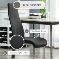 HOMCOM Set of 2 Dining Chairs High Back PU Leather Upholstered Accent Chairs for Kitchen Living Room with Cantilever Steel Frame, Black(m-5)