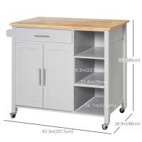 HOMCOM Wooden Rolling Kitchen Island on 360° Swivel Wheels Dining Cart with Drawer, Towel Rack for Kitchen, Grey(m-3)