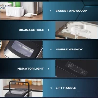 HOMCOM Portable Ice Makers Countertop, Self Cleaning Ice Machine with Ice Scoop and Basket, 9 Ice Cubes Ready in 6 Mins, 26lbs/24Hrs, 2 Sizes of Bullet Ice for Home Office, Black(m-7)