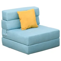 HOMCOM Convertible Floor Sofa Bed Recliner Fabric Upholstered Sleeper Lounge Futon with Pillow for Living Room, Blue/Yellow(m-2)