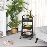 HOMCOM 3-Tier Rolling Serving Cart Utility Kitchen Trolley Storage Cart Multifunction Organizer Shelving Units with Wheels, Black(m-1)