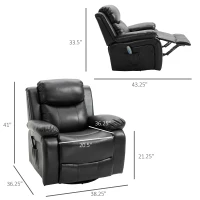 HOMCOM Deluxe Manual Recliner Electronic Heated Massage Sofa Recliner Chair Leather Lounge Black(m-3)