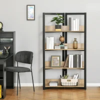 HOMCOM 4-Tier Freestanding Bookcase Bookshelf, Metal Frame Wooden Storage Organizer Shelf with Anti-toppling Design for Home Office, Oak & Black(m-4)