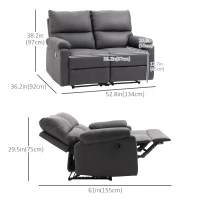 HOMCOM Loveseat Recliner Sofa, 2 Seater Reclining Chair with Footrest and Split Backrest, Dark Grey(m-3)