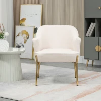 HOMCOM Fabric Armchair, Modern Accent Chair with Metal Legs for Living Room, Bedroom, Home Office, Cream White(m-6)