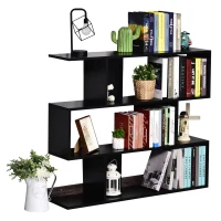 HOMCOM Versatile 3-tier Multi-Shelf Bookshelf Wood Stand Bookcase Storage Display Home Office Organizer, Black(m-7)