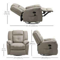 HOMCOM 8-Point Vibration Massage Recliner Chair, PU Leather Manual Reclining Sofa, Swivel Nursery Rocking Chair with Remote Control, Side Pockets, for Living Room, Grey(m-3)