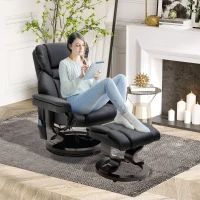 HOMCOM Massage Recliner and Ottoman, PU Leisure Office Chair with 10 Vibration Points, Adjustable Backrest, Side Pocket and Remote Control, for Living Room, Study, Bedroom, Black(m-9)