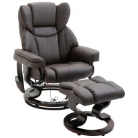 HOMCOM Massage Recliner and Ottoman, PU Leisure Office Chair with 10 Vibration Points, Adjustable Backrest, Side Pocket and Remote Control, for Living Room, Study, Bedroom, Brown(m-2)