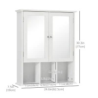 kleankin Wall-Mounted Medicine Cabinet, Bathroom Mirror Cabinet with Double Doors and Storage Shelves, White(m-3)