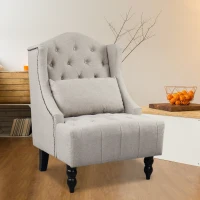 HOMCOM Tall Tufted Wingback Chair Nailhead Living Room Grey(m-1)