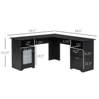 HOMCOM L-Shaped Corner Computer Desk  PC Workstation Student Writing Table with Storage Shelf & Drawers for Home Office(m-3)