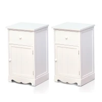 HOMCOM Set of 2 Wood Bedside Table Freestanding Cupboard Nightstands Storage Unit w/ Large Cabinet and Drawer White(m-2)