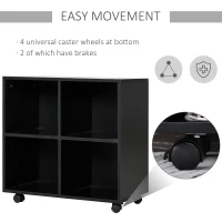 HOMCOM Rolling Mobile Storage Shelf, Wood File Cabinet, Functional Wood Cabinet for Home Office with Wheels Perfect for Study Office, Black(m-4)