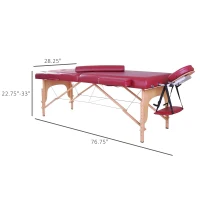 Soozier 91-Inch 3-Section Portable Massage Table with Carrying Bag, 3-Inch Thick, Rose Red(m-3)