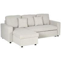 HOMCOM Sectional Sofa Bed, L-Shaped Loveseat Reversible Sleeper Sofa with Pull Out Couch Bed, Storage Chaise, Cushions, Linen Feel Fabric Futon Sofa Bed for Living Room, Cream White 89.75"
