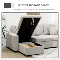 HOMCOM Sectional Sofa Bed, L-Shaped Loveseat Reversible Sleeper Sofa with Pull Out Couch Bed, Storage Chaise, Cushions, Linen Feel Fabric Futon Sofa Bed for Living Room, Cream White 89.75"(m-7)