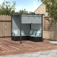 Outsunny Wicker Patio Furniture, Outdoor PE Rattan Sofa Set with Retractable Canopy Pergola, Shade Shelter for Deck, Pool, Garden, Terrace, Grey(m-7)