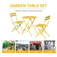 Outsunny 3pc Garden Table Set Foldable Dining Set with 1 Round Table and 2 Chairs Backyard Outdoor, Yellow(m-7)