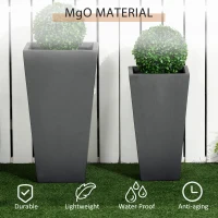 Outsunny 2-Pack Outdoor Planter Set, Flower Pots with Drainage Holes, Durable & Stackable Plant Pot, 22in & 18in, for Porch, Entryway, Patio, Yard, Garden, Gray(m-5)