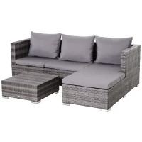 Outsunny 3 Pieces Adjustable Seat Rattan Wicker Sofa Steel Frame Furniture Set Sleeping Couch Bed Lounge w/ Storage Function Coffee Table, Grey(m-2)
