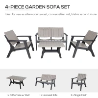 Outsunny 4 Piece Garden Furniture Set Patio Conversation Set 2-Seater Sofa 2 Single Chair Coffee Table with Storage Shelf for Lawn Backyard Poolside(m-4)