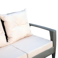 Outsunny 4pc Rattan Wicker Sofa Set Outdoor Coffee Table and Patio Seat Chair with Cushion, Brownish grey and Beige(m-6)