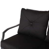 Outsunny 4pc Garden Conversation Set Outdoor Sofa Set Metal Frame w/ Foam Cushions Loveseat 2 Arm Chairs and Glass Top Tea Table Black(m-8)