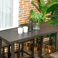 Outsunny 5 Pieces Patio Bar Set with 4 Stools, Outdoor Furniture Set for with Rattan Seat, Slatted Steel Table Top for Garden, Balcony, Backyard, Brown(m-7)