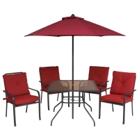 Outsunny 6pcs Sling Folding Patio Dining Set Stacking Chairs Outdoor Furniture Red(m-2)