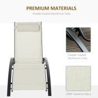 Outsunny Patio Lounge Chair, Aluminum Reclining Outdoor Tanning Chair with 5-Level Adjustable Backrest, Head Pillow and Breathable Mesh Fabric, for Pool, Deck, Garden, Beige(m-4)