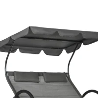 Outsunny Outdoor Patio Chaise Lounge Chair, Patio Sun Lounger w/ Sunshade Roof, for Two People with Wheels and Breathable Sling Mesh Bed, Pillows, Dark Gray(m-7)